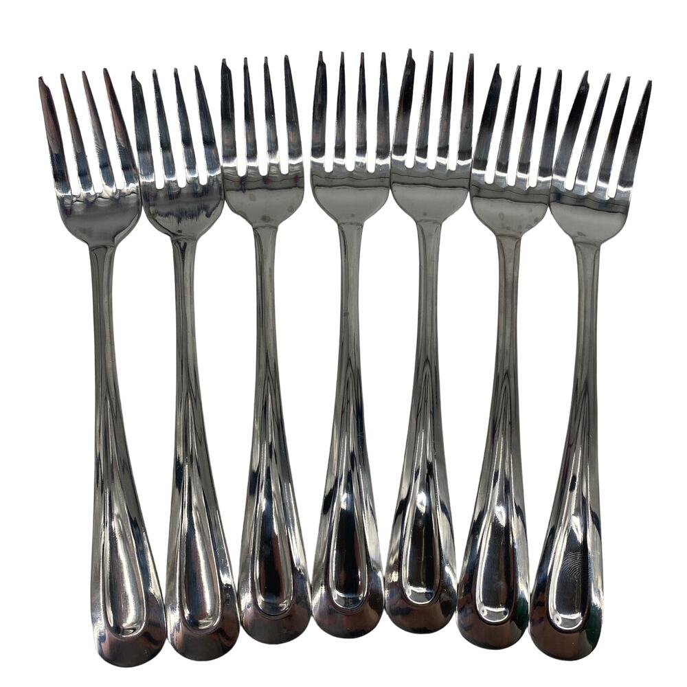 7 Oneida Sand Dune Flatware Forks Salad Set Glossy Stainless 6 3/4"